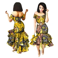 

WY2205 Wholesale Traditional African Wax Print Dresses for Women Bazin Riche Cotton Party Dress Dashiki Sexy Party Clothing