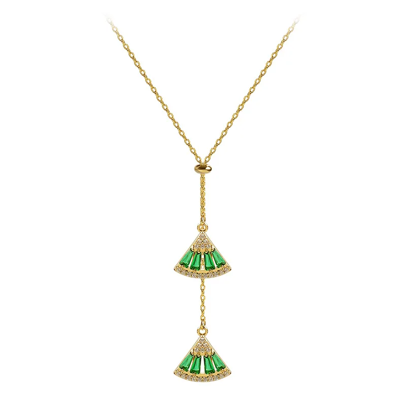 

JUHU Baroque Emerald Fan Crystal Necklace Simple Personality Pendant