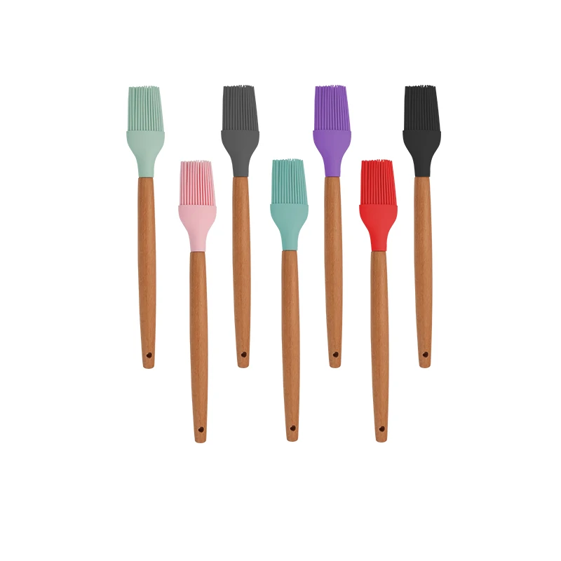 

Heat Resistant Kitchen Utensil Wooden Handle Silicone Oil Basting Brush Set for BBQ Baking Pastry Marinades, Customized