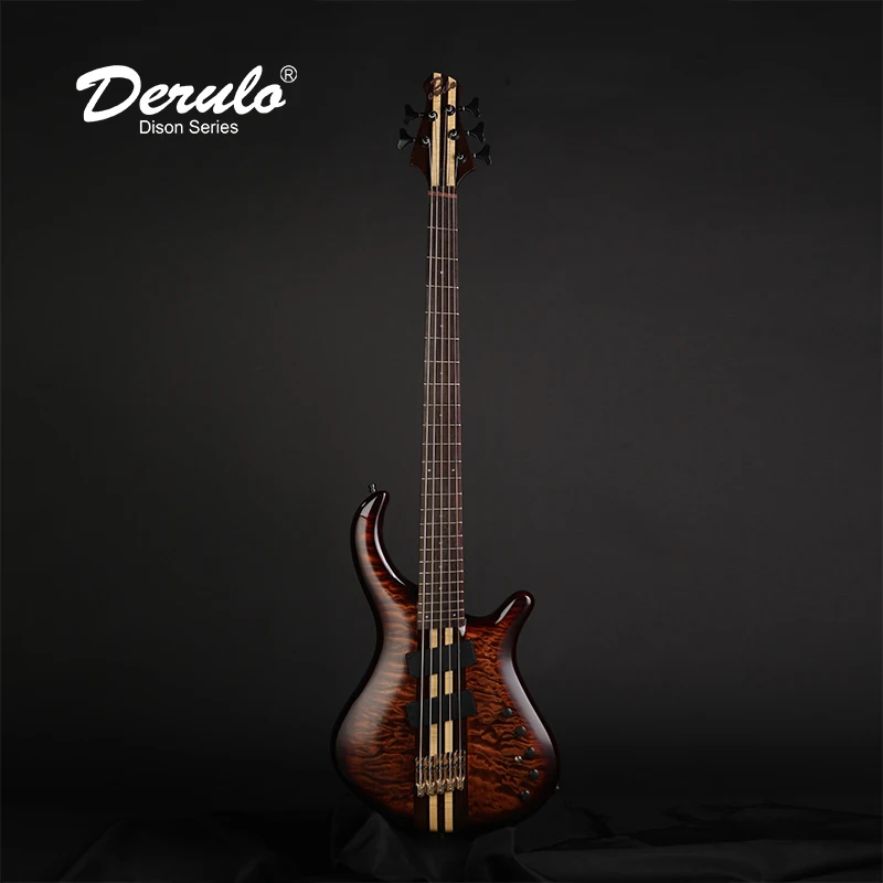 

Derulo Electric Bass Guitar OEM Custom 5Strings Fan Fret 5 Pice Canadian Maple&Ebony Neck QuiltedMaple Top Custombody