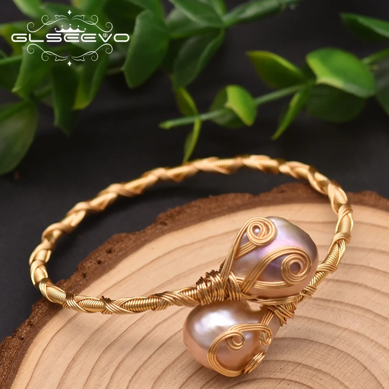 

Natural Fresh Water Baroque Pearl Vintage Bracelet Bangles For Women Wedding Gift Handmade Temperament Jewellery