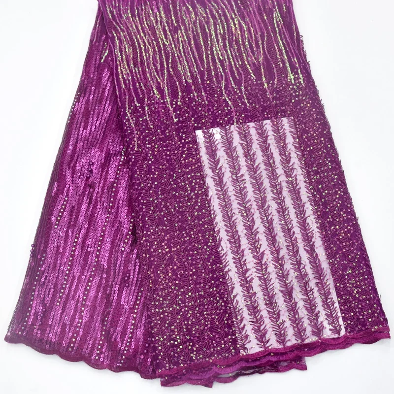

High quality purple embroidered striped lace sequin fabric for dress, As pic