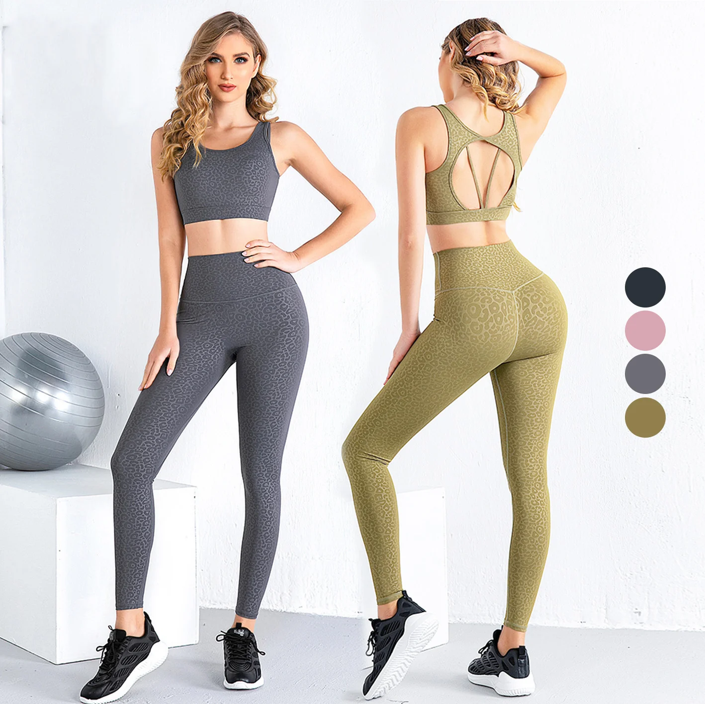 

Leopard Print High Waist Leggings Set Women Two Pieces Set Sport Bra Yoga Set