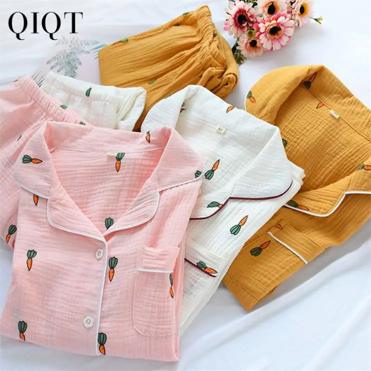 

Latest Design Spring Summer Cotton Cardigan Pajamas Set Can Be Wear Outside Home Set Women