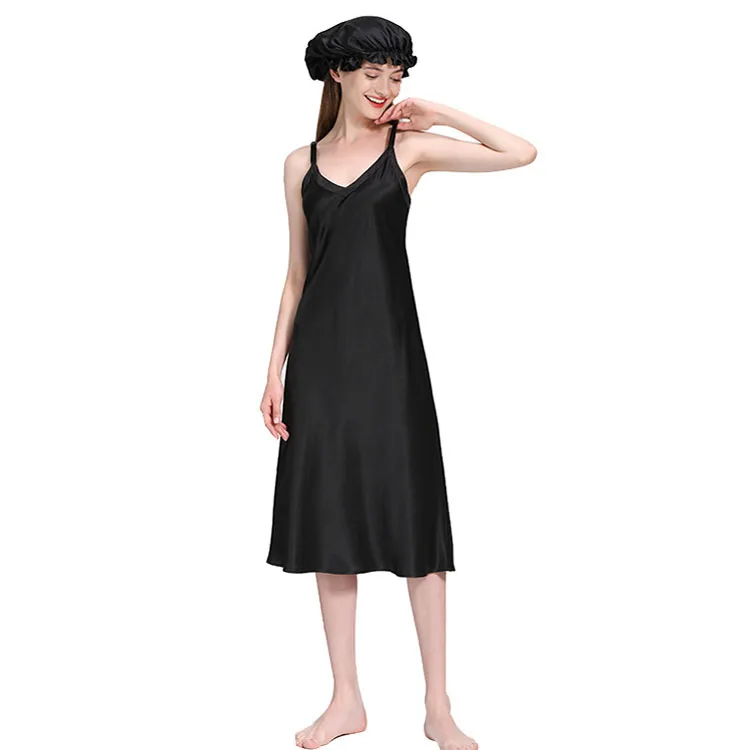

BOOOGE Summer Comfortable Sexy Pyjama Silk Charmeuse Slip Dress Women Premium Mulbery Silk Pyjamas, 6colors