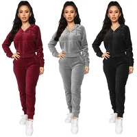 

Women's Solid Velour Sweatsuit Set Hoodie and Pants Sport Suits Tracksuits