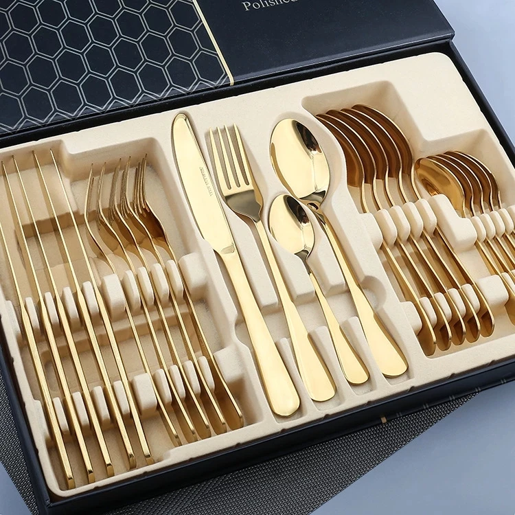 

Spoon Fork Gold Cutlery Flatware Set Stainless Steel 24pcs Cutlery Set with Gift Box, 5color