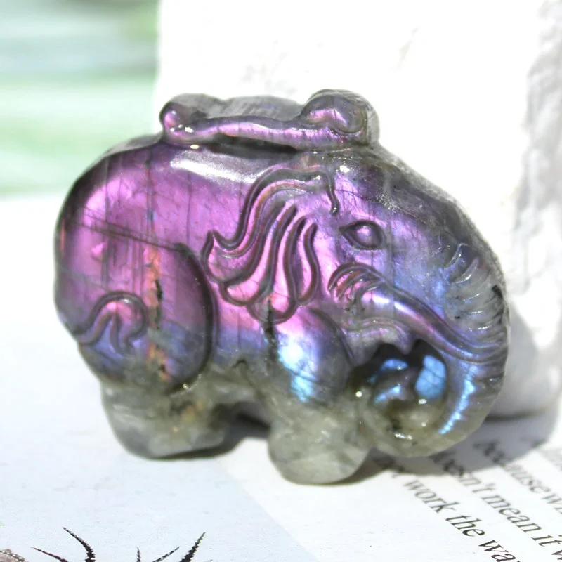 

Wholesale Natural Gemstone hand carving crystal Purple Labradorite Animal Elephant