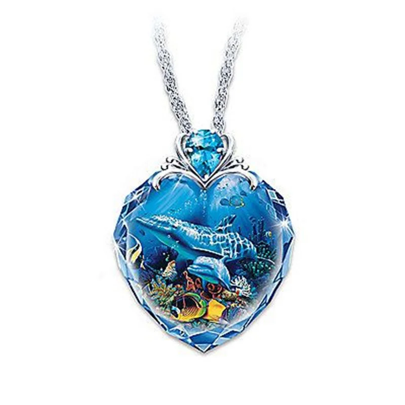 

Trendy fashion ladies blue jewelry animal dolphin couple confession necklace