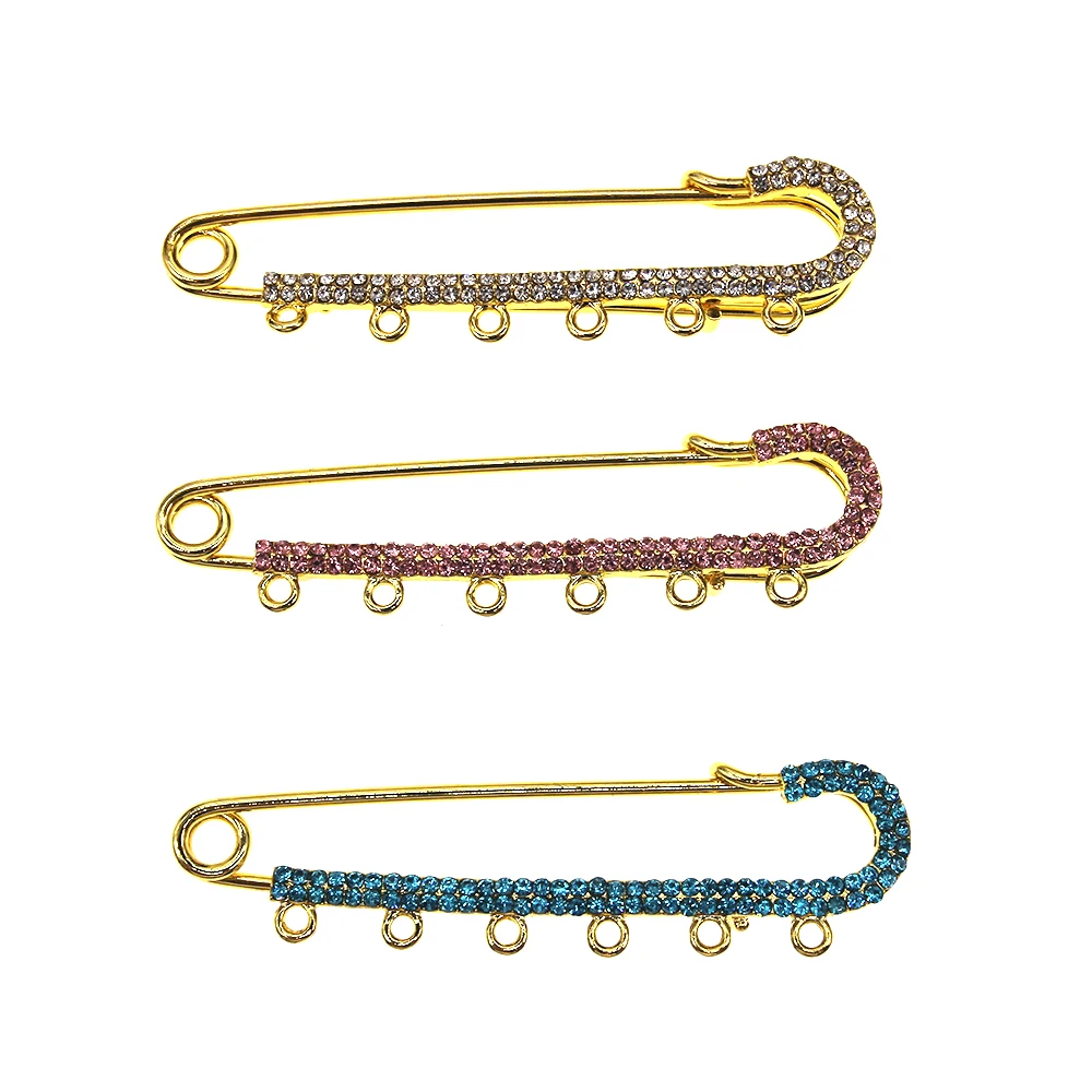 

8CM 6 Loops Gold Plated Rhinestone Baby Brooches Crystal Safety Pins For Children Islamic Baby Brooch Islam Baby Gift