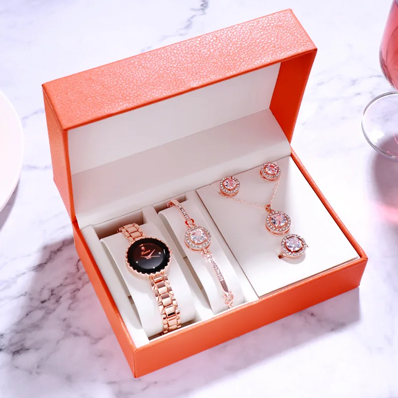 

2020 Women Watch And Necklace Valentine Gift Set Ladies Diamond Watch Girlfriend Gift Watch Set, Gold, rose gold