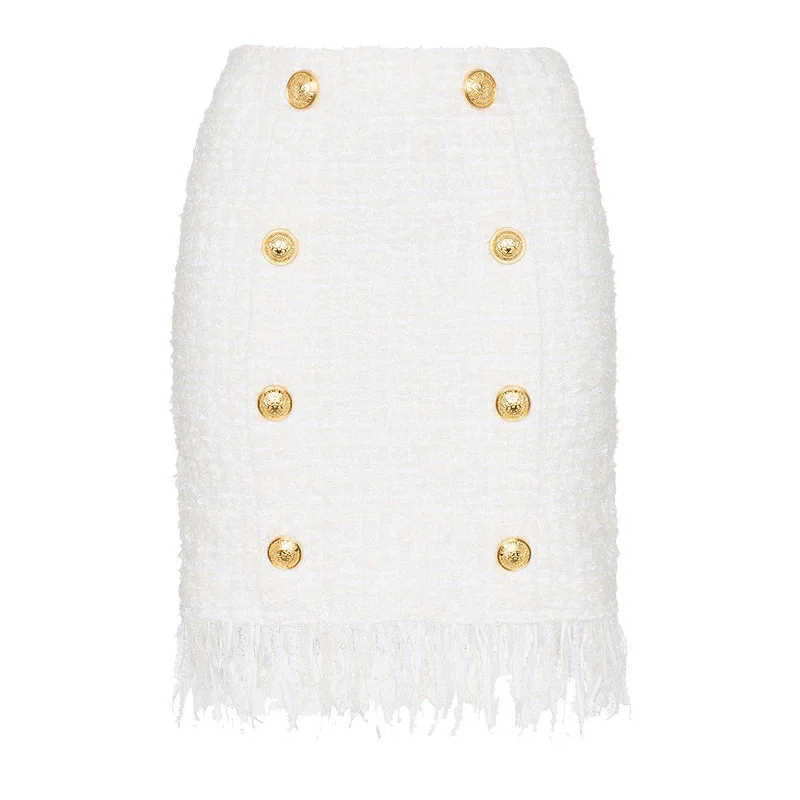 

Summer Sexy Women ladies denim Skirt White Tweed Skirt with tassels
