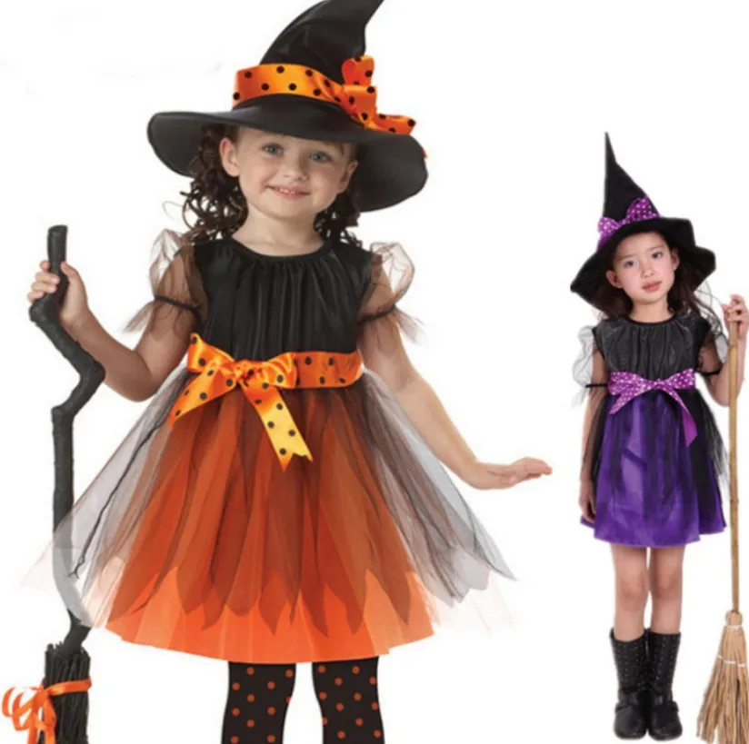 

2020 Halloween Cosplay Girl Kids witch Skirt Dress Costume, As picture