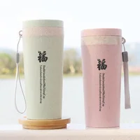 

Hot Selling Customized Reusable Coffee Cup 350ml Double Layer Wheat Straw Fiber Cup Water Bottle Wheat Straw Coffee Cup