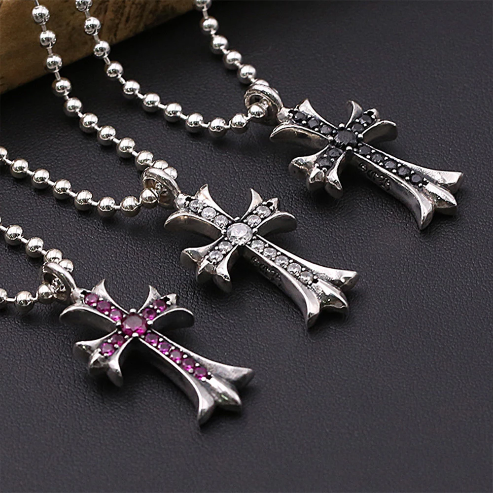 

Chain Sterling Pendant Retro Thai 925 Silver Mens Cross Necklace