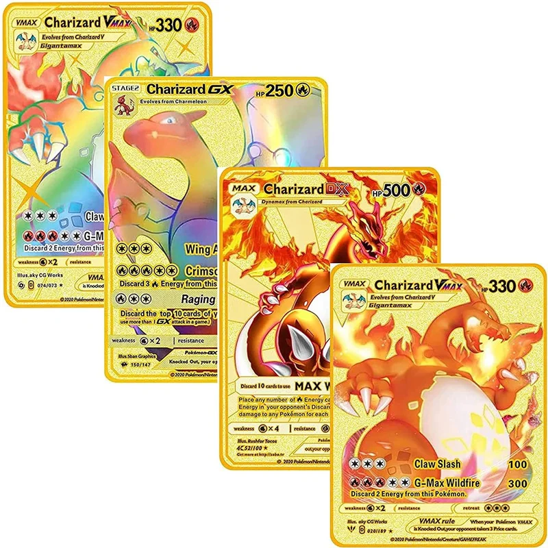 

Charizard Blastoise Venusaur Gold Metal Pokemon Cards 1st First Edition New Trading Playing Cards Game