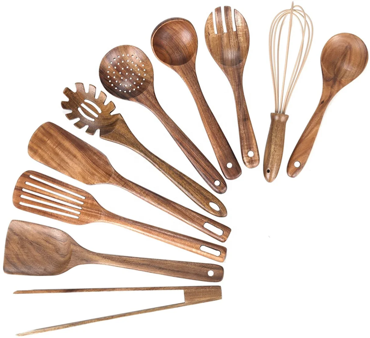 

Wooden Kitchen Utensils Set Silicon Cooking Utensils 10pcs Cooking Utensils Set with Wooden Handle BPA Free, Non-Toxic