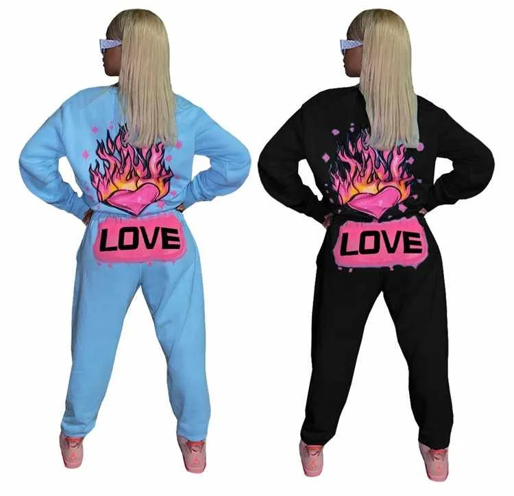 

2020 Winter Women Hoodies Floral Printed Two Piece Set Sweatshirts Streetwear Hoodie 2 Piece Set Tracksuits