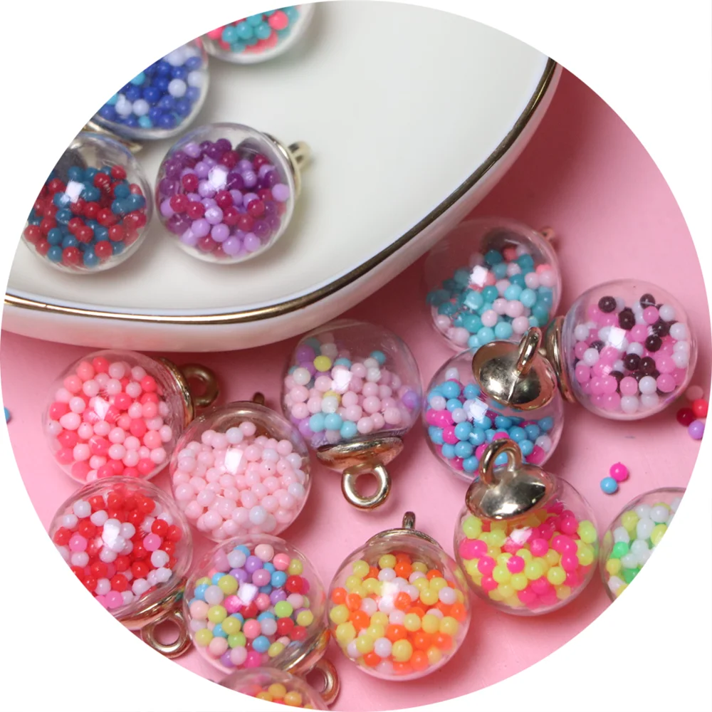 16mm Transparent Glass Ball Colorful Beads Charm Pendant With Box For Bracelet Necklace Jewelry Making DIY Earring Finding