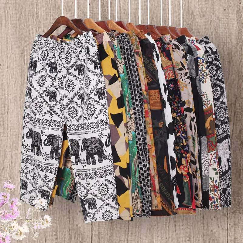 

V638 Hot Selling High Waist Casual Plus Size Printed Womens Wide Harem Pants