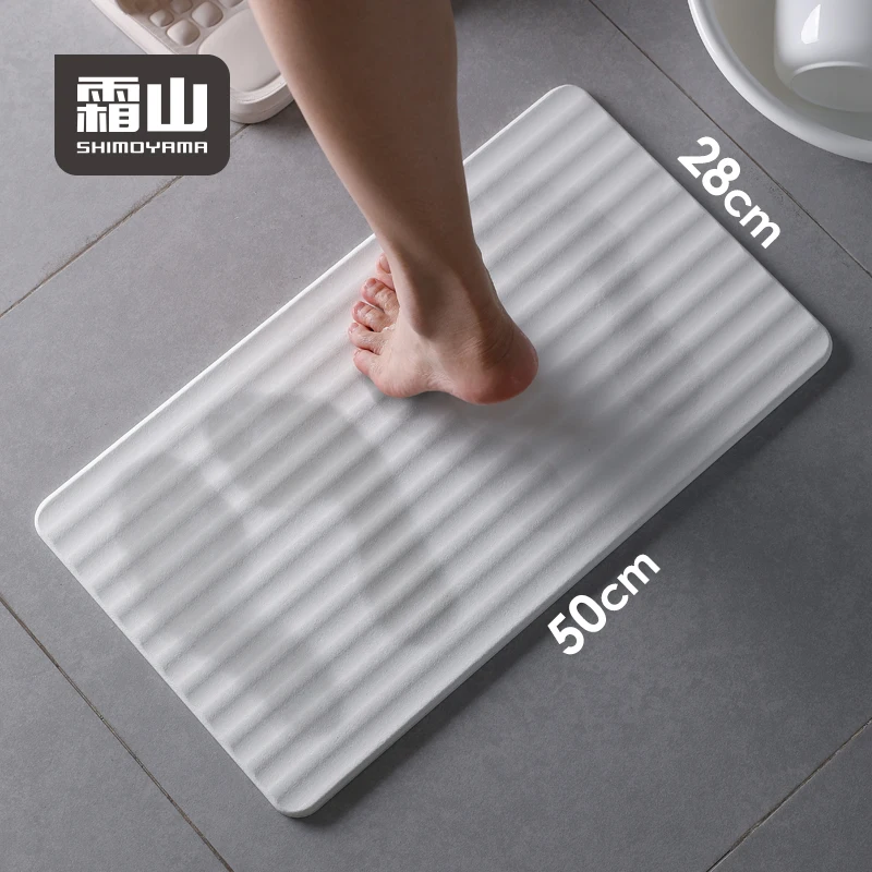 

SHIMOYAMA HIGH QUALITY White&Gray Wave Diatomite Anti Slip Absorbent Bathroom Floor Mat