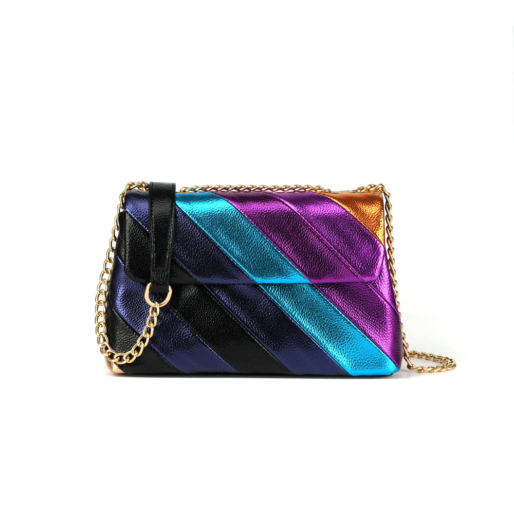 

Metallic Contrast color PU handbag for ladies Purse Portable Toiletry Pouch Pu Rainbow Colorful Plain Jointing metallic bag, Black/sliver/rose gold /light gold