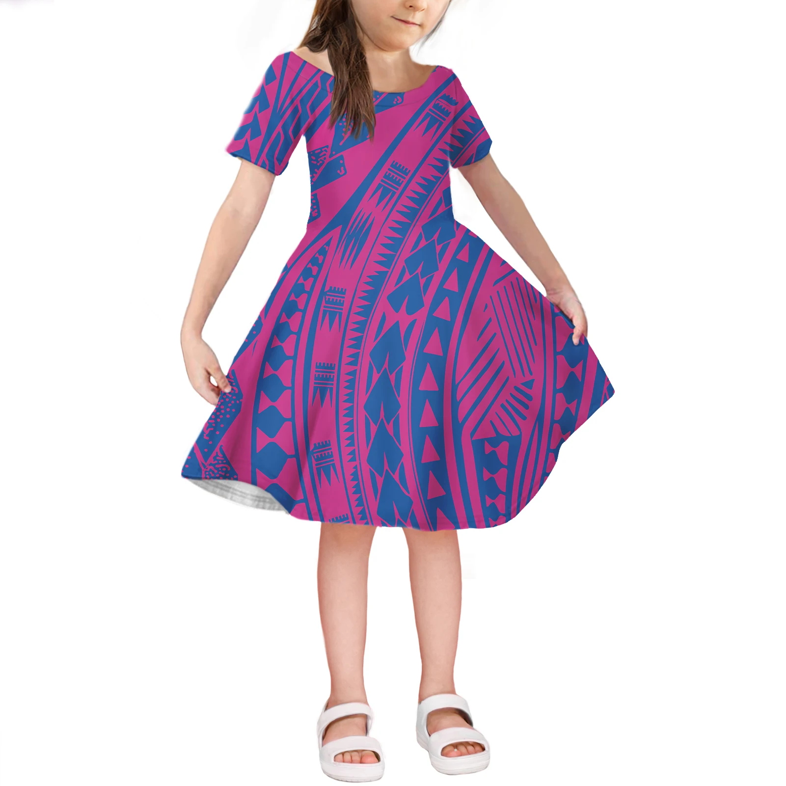 

Girls Clothing Dress Summer 2021 New Mini Dresses for Kid Baby Girl Clothes Pink and Blue Traditional Tribal Polynesian Clothing, Customized color