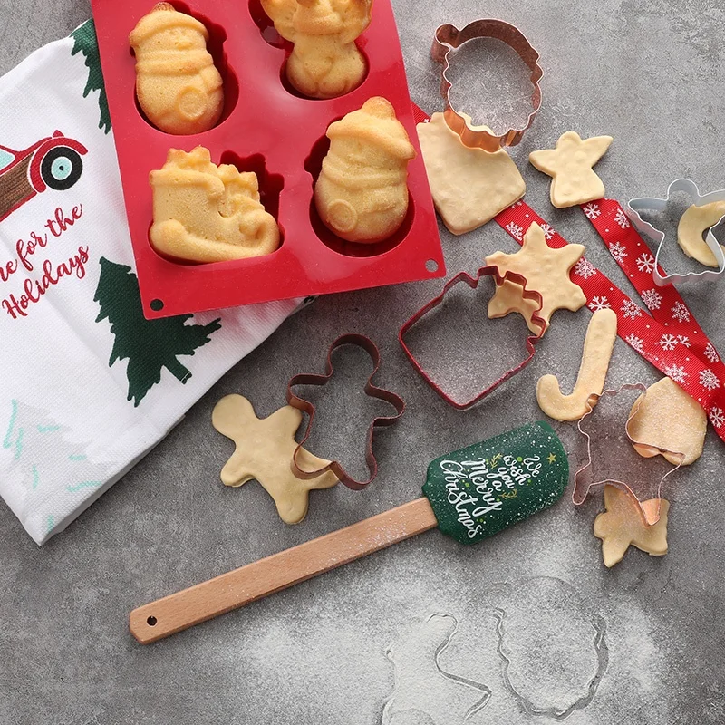 

Newest hot selling Christmas baking tools baking set Christmas silicone printing spatula Christmas cookie cutter, Multi colors