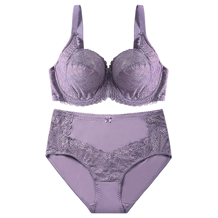 

New Design E-Cup Underwire Push Up Thin Lace Panty Set Sexy Bra And Panties Plus Size Women's Underwear, 6 colors