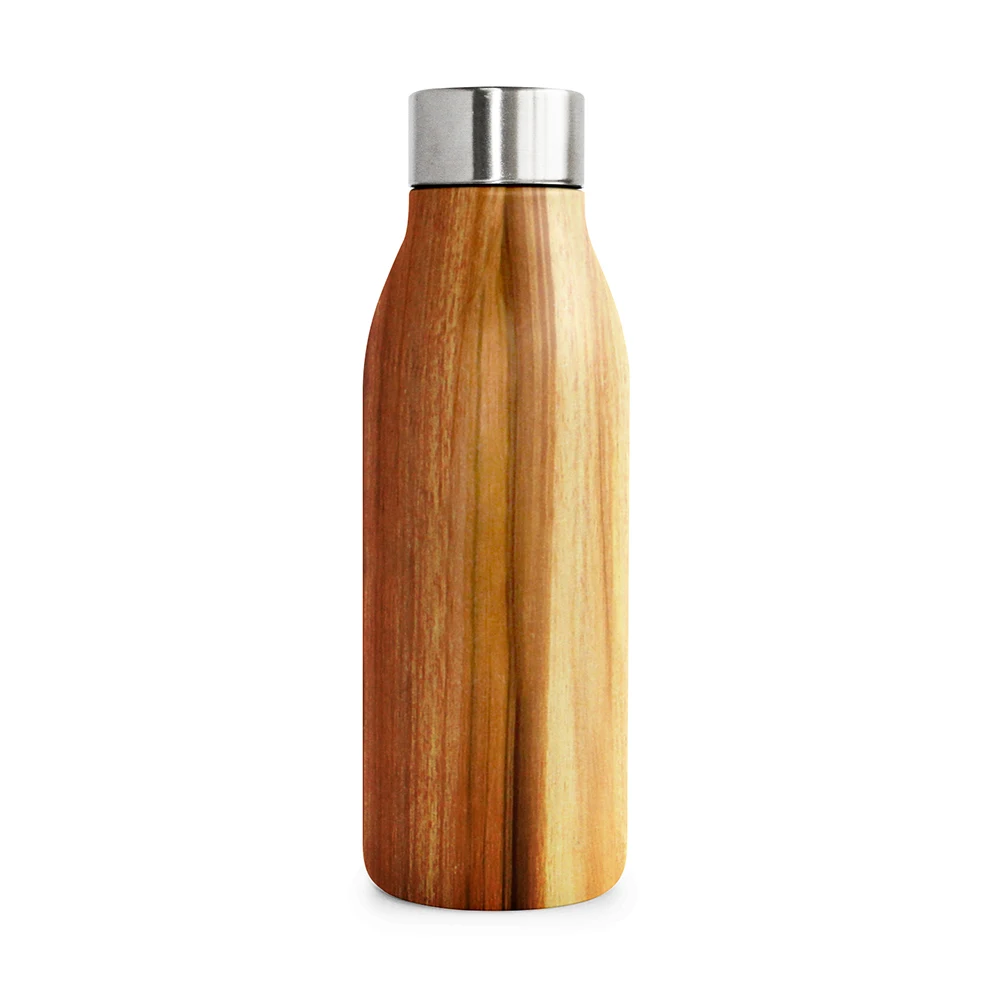 

New designed 500ml wood grain water bottle stainless steel double wall vacuum thermos flask with straw lid, Customized color