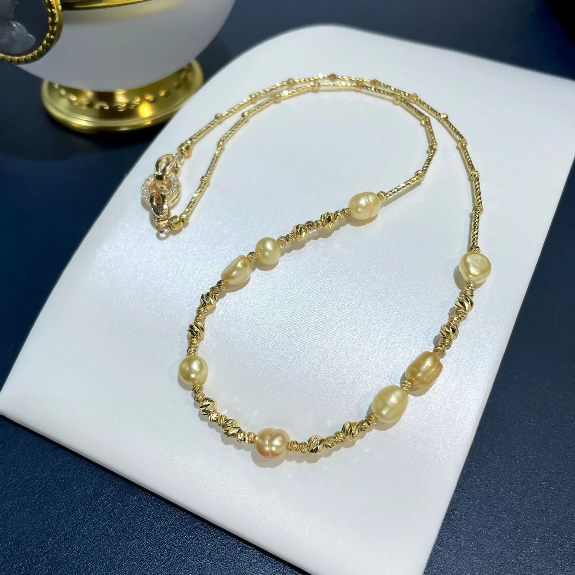 

Natural Baroque Shaped Necklace Long Sweater Chain For Women Comparable To Nanyang Gold Pearl Gravel Double Layer Best-Seller