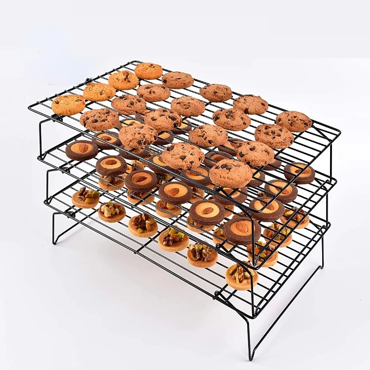 

Beeman Non-stick Coating 3 Tier Collapsible Bakery Cookie Cake Bread Baking Cooling Wire Rack