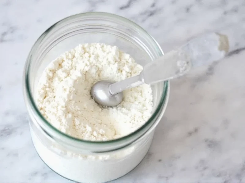 Homemade laundry powder in glass jar with measuring scoop