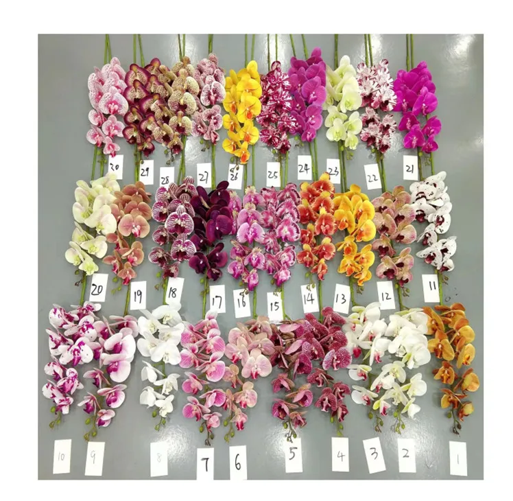

Good quality total length 105cm latex material 9-head orchids plants artificial flowers for decoration
