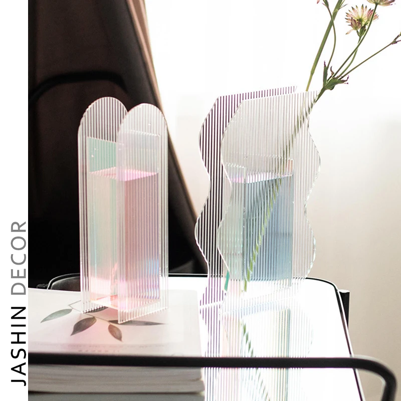 

Fashion Nordic Rainbow Colorful Acrylic Vase Art Geometric Sunlight Sunrise Daybreak Vases