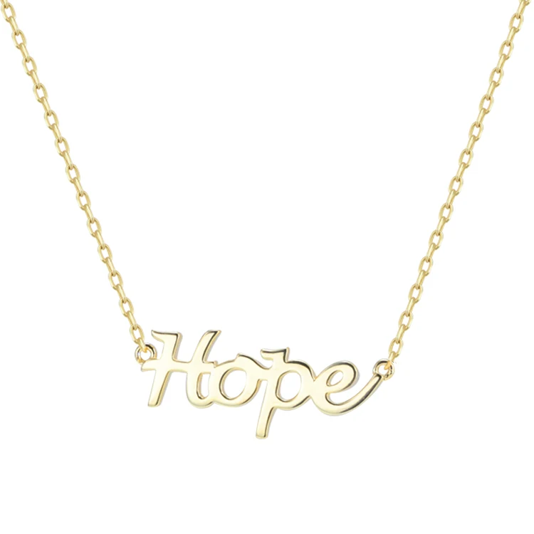 

Wholesale Designer Jewelry Letter Statement Necklace Sterling Silver Gold Plated Hope Pendant Necklace For Women