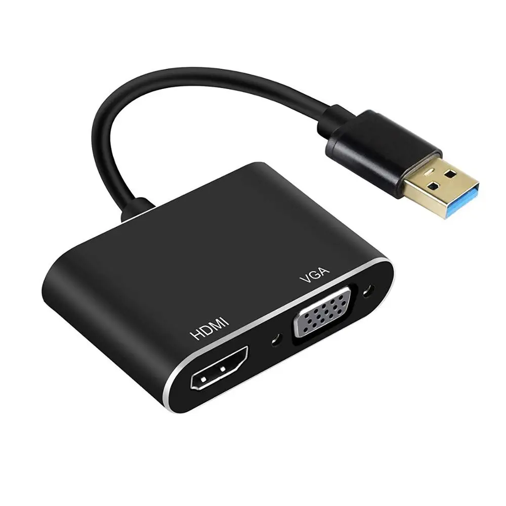 

USB 3.0 to HDMI VGA Adapter,USB 3.0 to HDMI VGA 1080p Dual Output Converter, Support HDMI VGA Sync Output for Windows 10/8/7