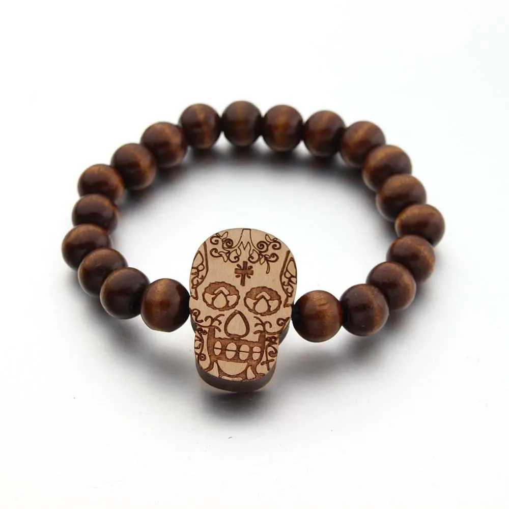 

Hip hop fashion trendsetter accessories Elastic Bracelet creative skull wooden bead bracelet, As pic