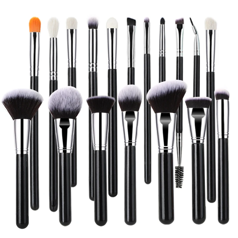

Low MOQ High Quality Professional black wood Cosmetic Brushes Kit 18Pcs Vegan makeup brush set with packaging box