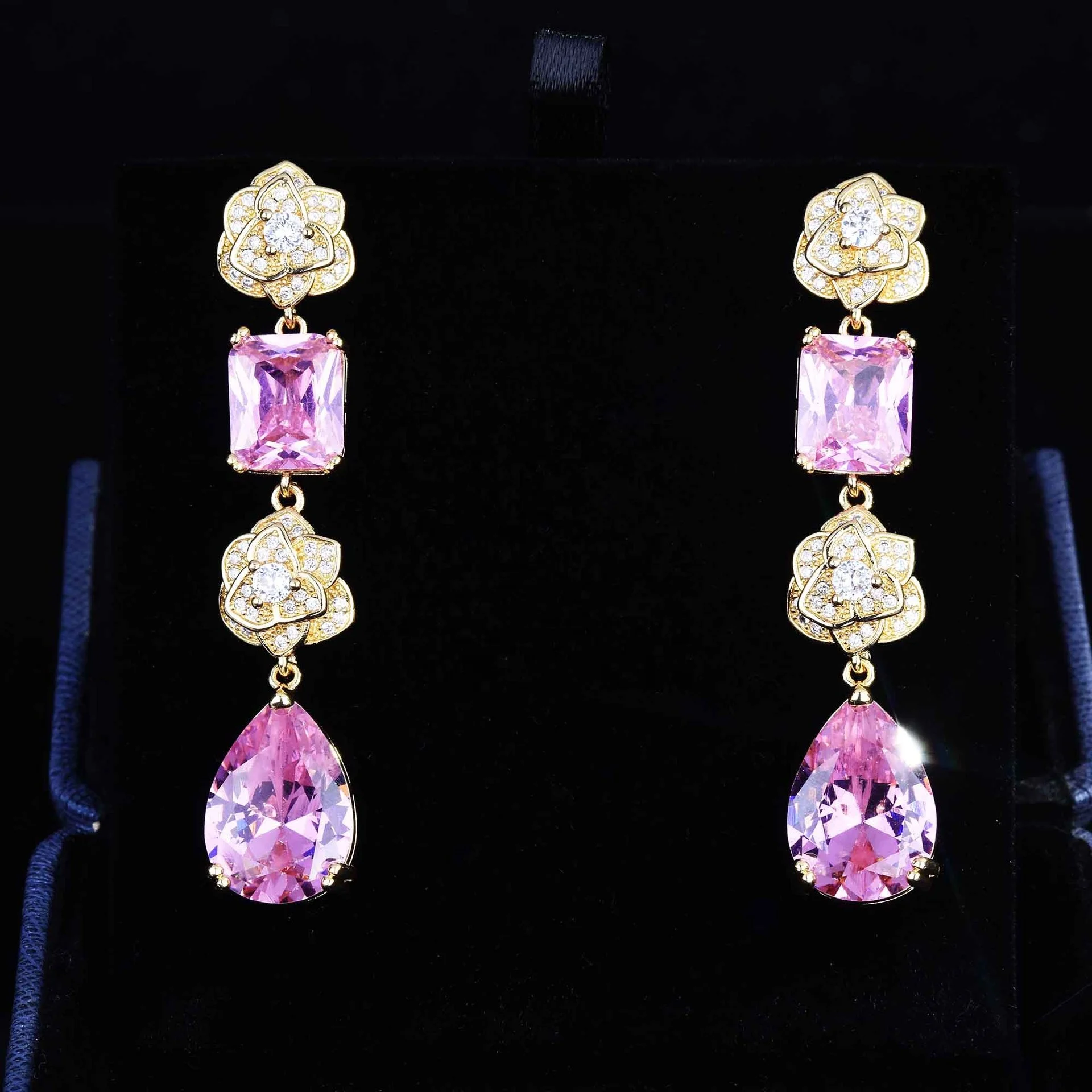 

Exquisite Rose Flower Long Drop Earrings Europe America Elegant Jewelry Unusual Earrings For Women Wedding Party Gift, Customized color