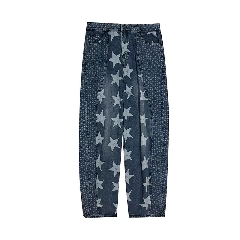 

Mens Denim Plus Size Jeans Flare Jeans Five-Pointed Star Print Spot Fashion Loose Jeans