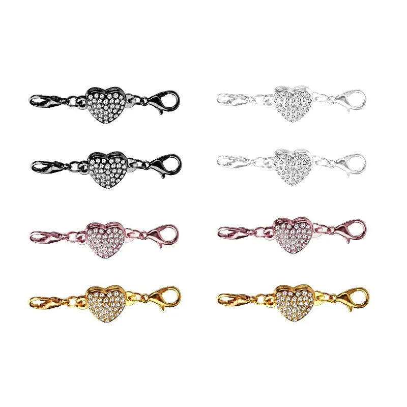 

rhinestone love Clasp Buckles For Bracelet Diy Necklace Two-head Lobster Magnet Clasps Necklaces Bracelets Connecting Chain, 5 color