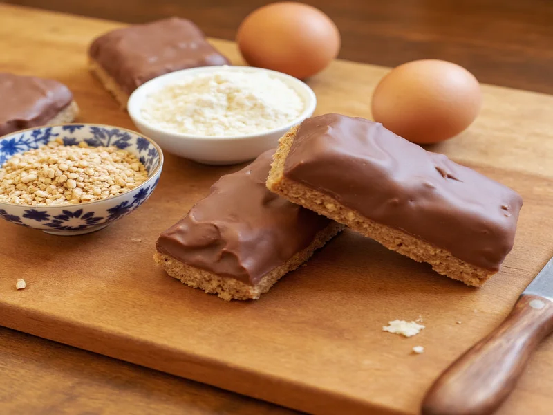 Homemade Twix bars ingredients on wooden table