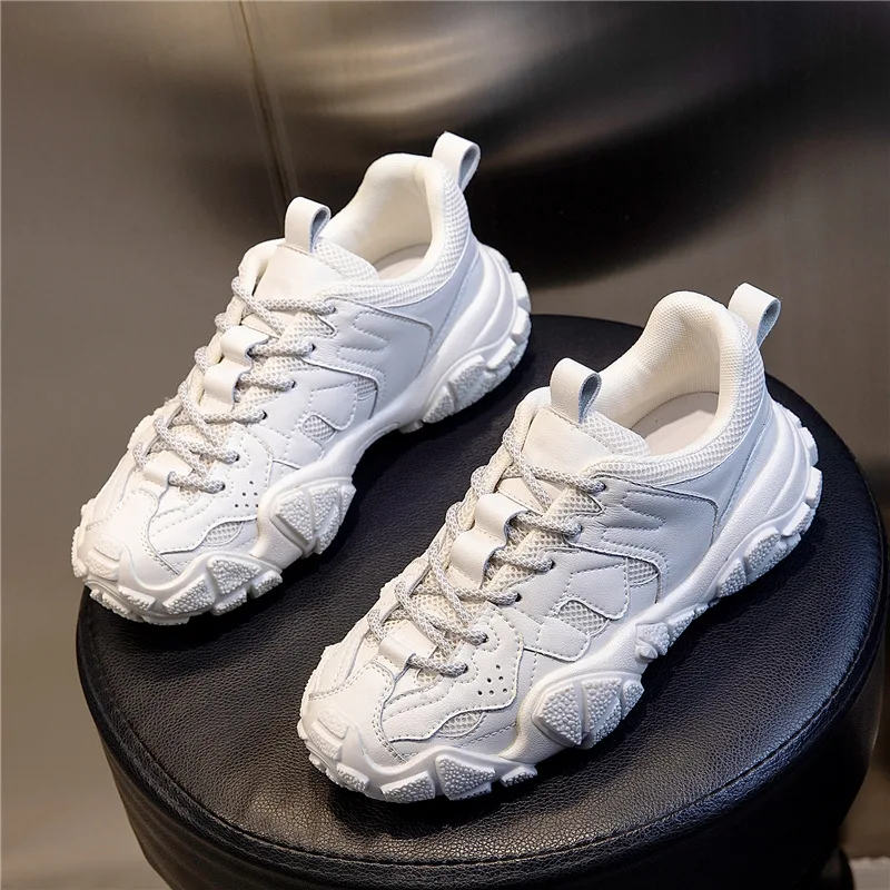 

2021 spring leather thick-soled girls shoes new sports running white breathable casual shoes women, As the pictures show