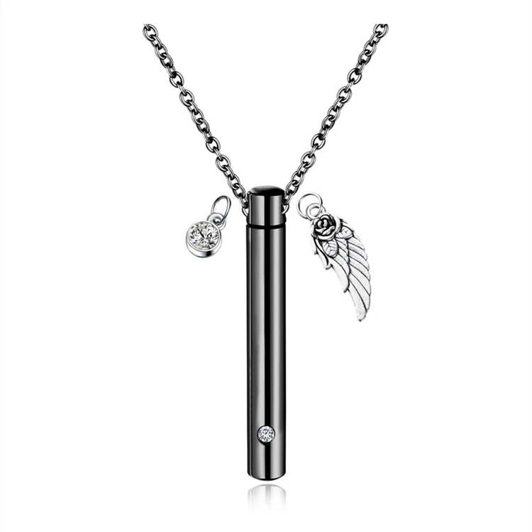 

Cylindrical design Strong titanium steel perfume necklace relatives pet urn cremation necklace pendant pets ashes urn pendant, Black silver rosegold