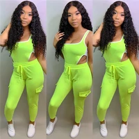 

C92232 2 piece set bodycon solid color sleeveless sexy women two piece pants set fashion wholesale spring women clothing