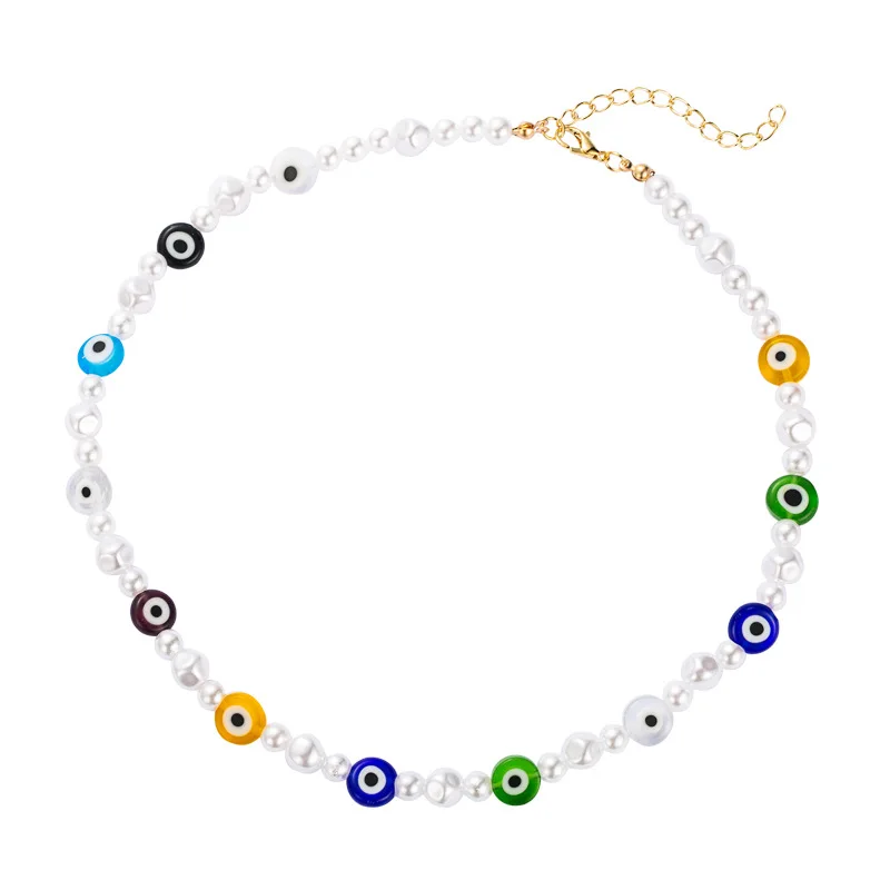 

2021 Fashion Jewelry Pearl Charm Necklaces Resign Demon Necklace Evil Eye Pearl Necklace, Colorful