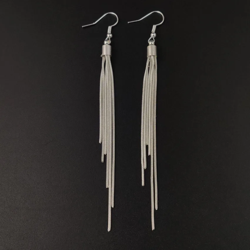 

Elegant Jewelry Fashion Earrings Tassels Silver Plated Long Hook Dangle Chain Earrings for Women, Picture shows
