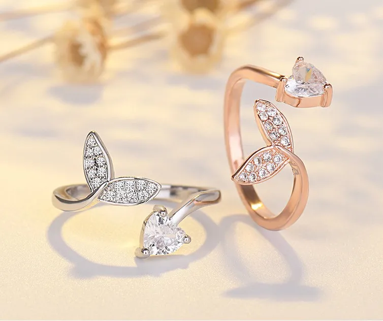 

Woman Fashion Fish Tail Wedding Rings Cubic Zircon Heart Wedding Rings