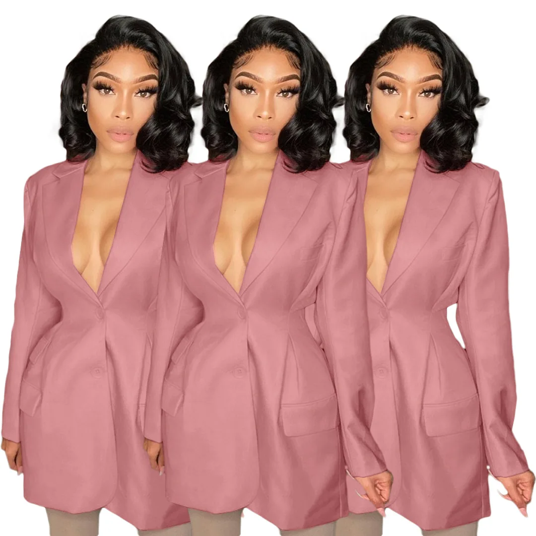 

Casual Women fall Office Ladies Birthday Wear Pink Coats Blazer Fashion Women Long Blazer Suit